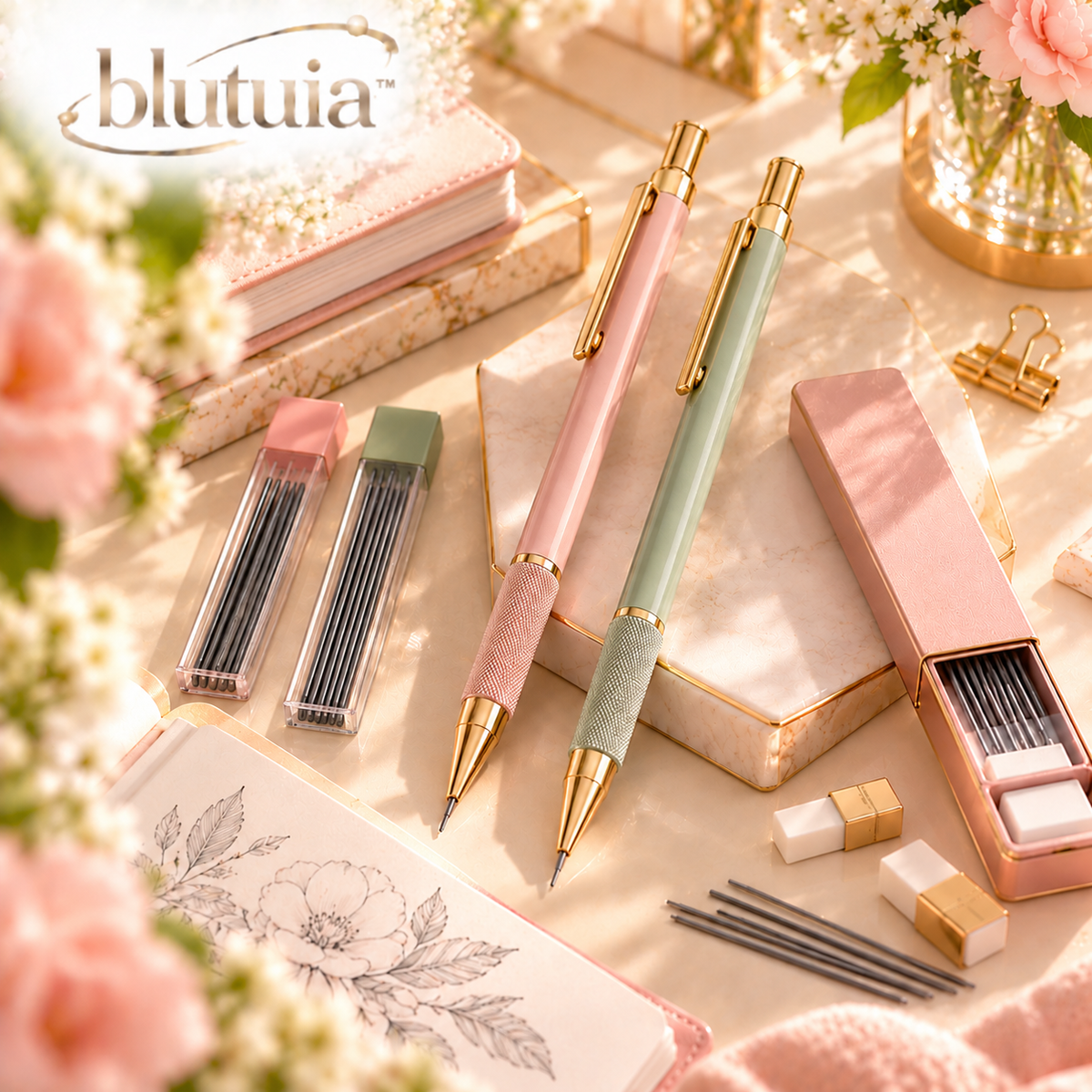 blutuia™ Orbit Mechanical Pencil Studio Set | 0.5 mm & 0.7 mm Metal Drafting Pencils with HB Lead Refills