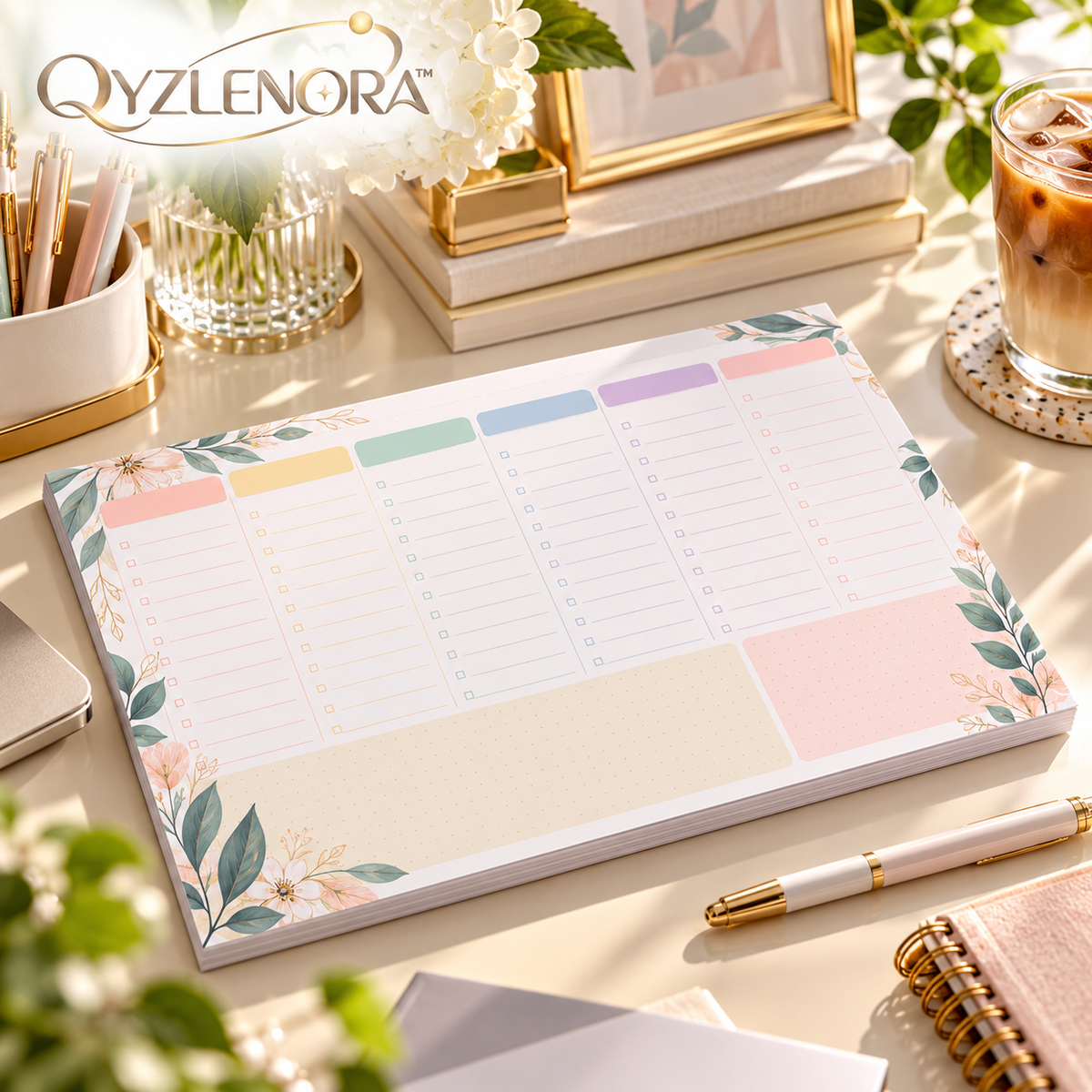 QYZLENORA™ LumaDesk Weekly Desk Planner Pad | 52-Sheet Tear-Off Weekly Schedule, To-Do List & Notes Organizer