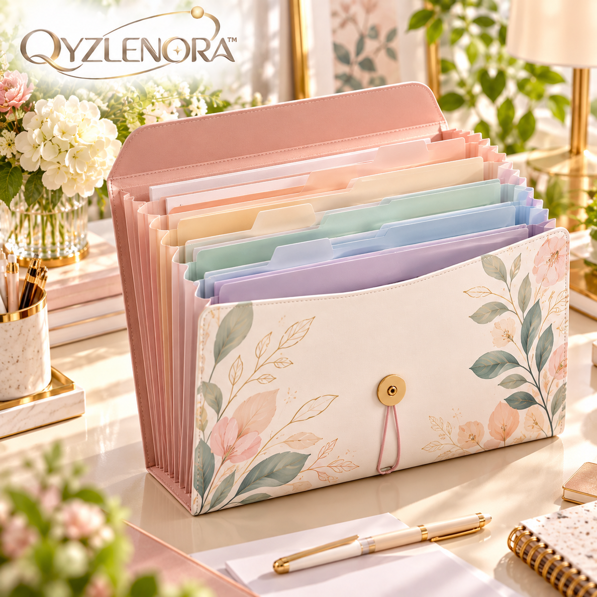 QYZLENORA™ FrameFile Letter-Size Document Organizer | 8-Pocket Expandable File Folder for US Letter Paper & Projects