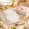 QYZLENORA™ Meridian Letter Writing Set | 24 Premium Writing Sheets, 12 Matching Envelopes & 12 Seals