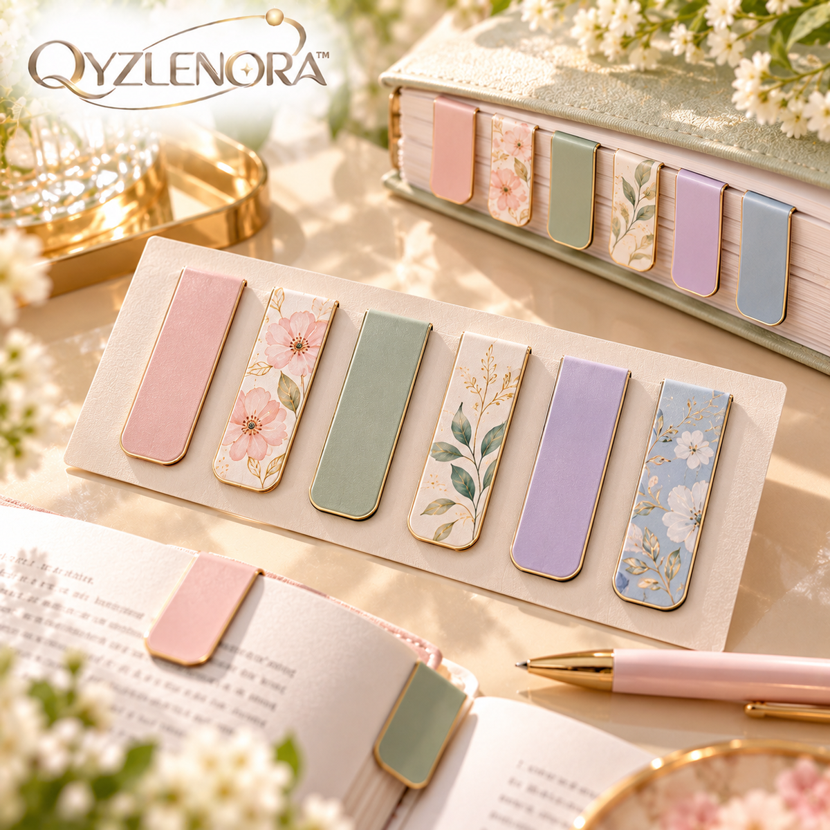 QYZLENORA™ QuietPage Magnetic Bookmarks | 6-Pack Slim Page Markers for Books, Journals, Planners & Study Notes