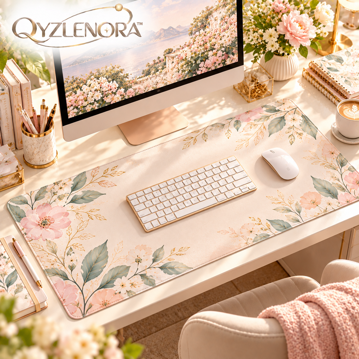 QYZLENORA™ Atelier Writing Desk Mat | 31.5 × 15.7 Inch Vegan Leather Desk Pad for Keyboard, Mouse & Journaling