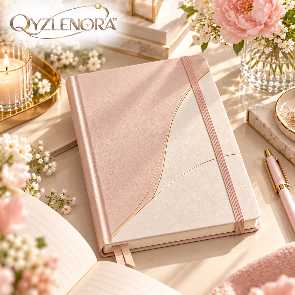 QYZLENORA™ HaloBound Hardcover Journal | Premium Lined Notebook, Lay-Flat Writing Journal, 192 Pages
