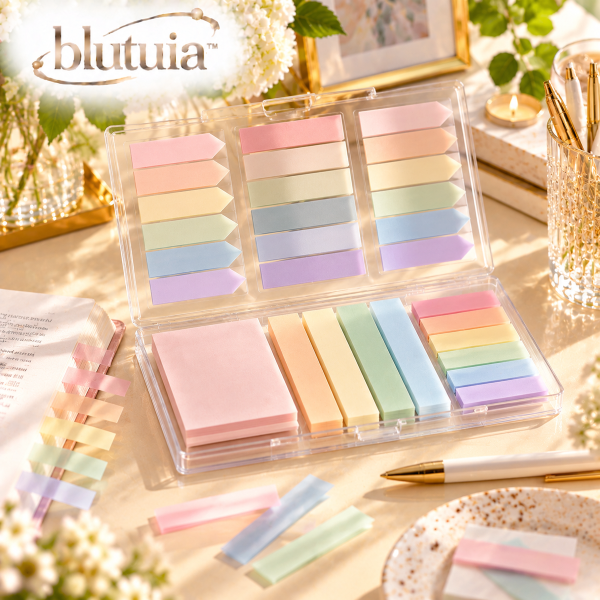 blutuia™ VeilMark Translucent Sticky Notes & Index Tabs Set | Writable Page Flags for Books, Study & Journaling