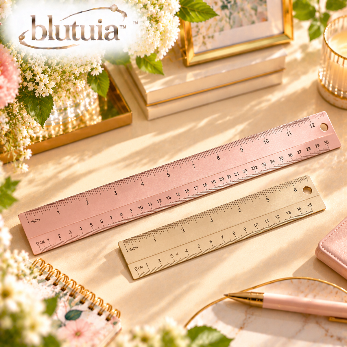 blutuia™ PrismEdge Aluminum Ruler Set | 6-Inch & 12-Inch Metal Rulers with Inch and Metric Markings